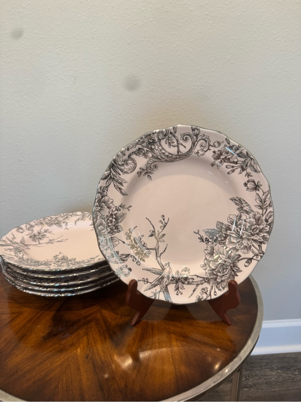 6 222 Fifth Adelaide Pink Floral Porcelain Dinner Plates